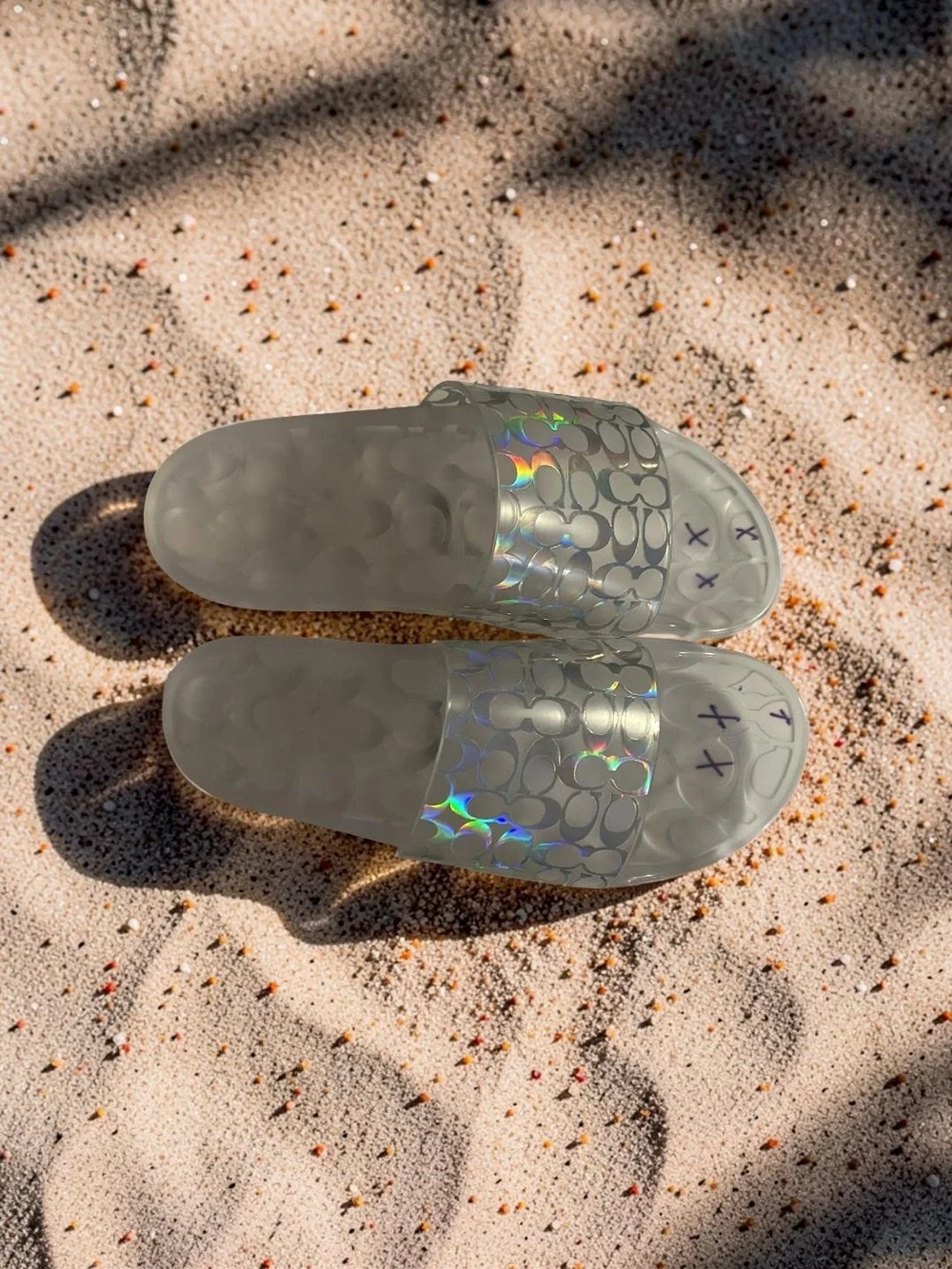 Coach Clear Iridescent Logo Jelly Pool Slides Slip On Sandals Size 10 Women's